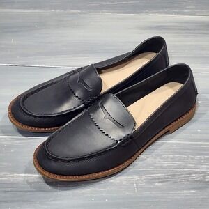 Sperry Black Leather Penny Loafers with Brown Sole